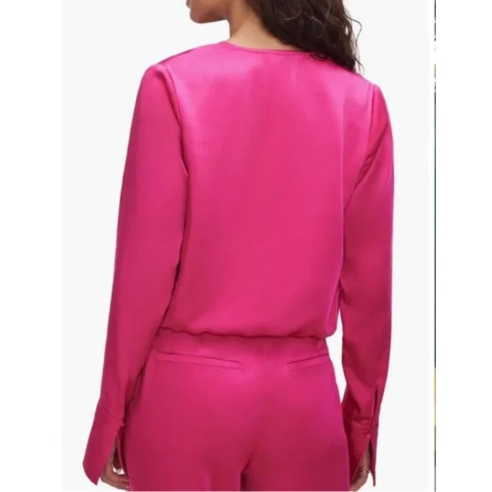 Good American Satin Wrap V-Neck Long Sleeve Blouse Top | Sz XS Pink NEW $149 - Picture 2 of 9